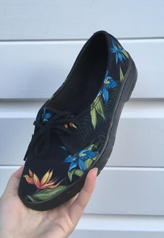 WOMENS DR MARTENS SHOES BLACK MULTICOLOURED FLORAL BOOTS