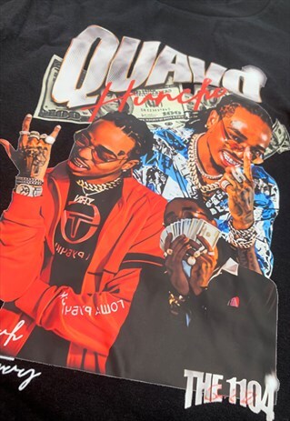 BLACK COTTON QUAVO STREETWEAR T SHIRT