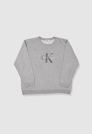 VINTAGE 90S CALVIN KLEIN SPELLOUT LOGO SWEATSHIRT IN GREY