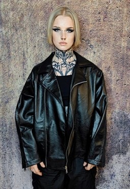 PU biker jack jacket faux leather retro bomber in black