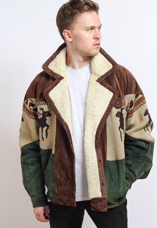 VINTAGE AZTEC INCA FLEECE LINED JACKET