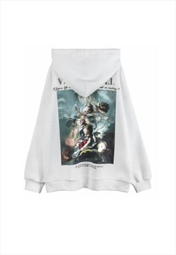 White Drawing Graphic Oversized Hoodies Y2k