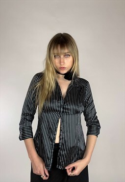 vintage 00s Corporate Core Satin Striped Shirt
