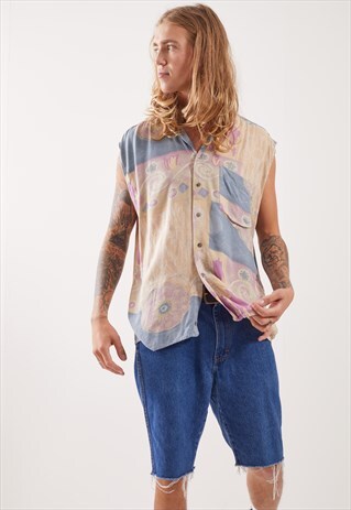 VINTAGE PATTERNED FESTIVAL SLEEVELESS SHIRT