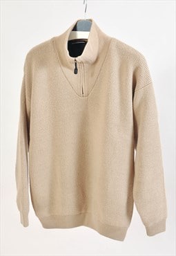 Vintage 90s lined UMBRO 1/4 zip jumper in beige