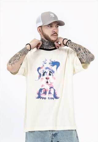 CARTOON MONSTER PAINTED PRINT LOOSE T-SHIRT