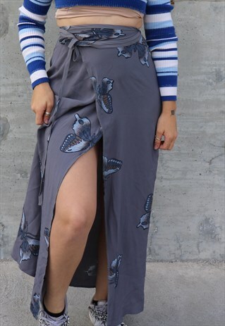 90'S BUTTERFLY PATTERN MAXI SKIRT SZ S