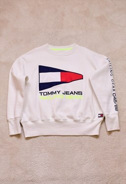 Women's Tommy Jeans Sailing White Embroidered Sweater