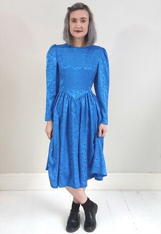 VINTAGE 80'S BLUE SHIMMERY FLORAL PARTY DRESS