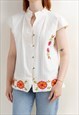 VINTAGE 70S BOHO HIGH NECK SLEEVELESS FLORAL EMBROIDERY TOP 