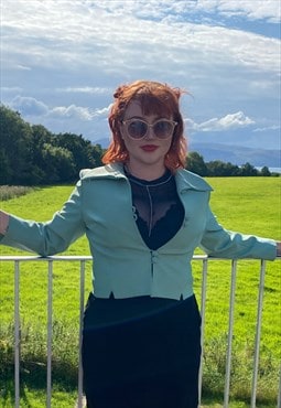 90s Peggy French Couture Teal Blazer Jacket Retro Vintage 