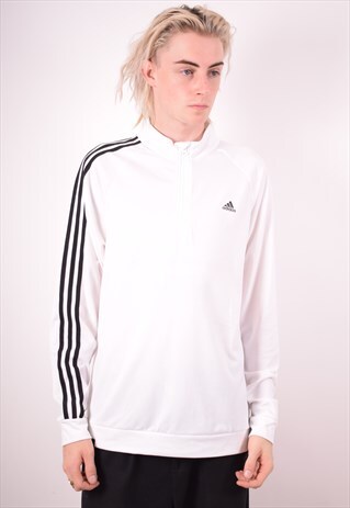 ADIDAS MENS VINTAGE PULLOVER TRACKSUIT TOP MEDIUM WHITE 90S