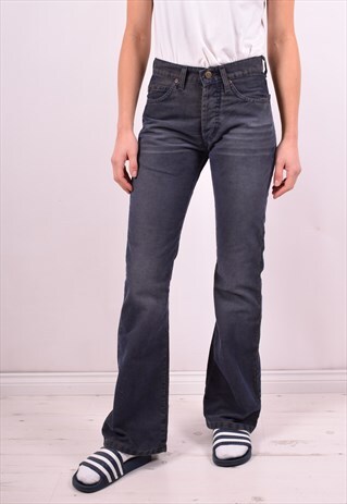 LEE WOMENS VINTAGE CORDUROY TROUSERS W27 L32 NAVY BLUE 90'S