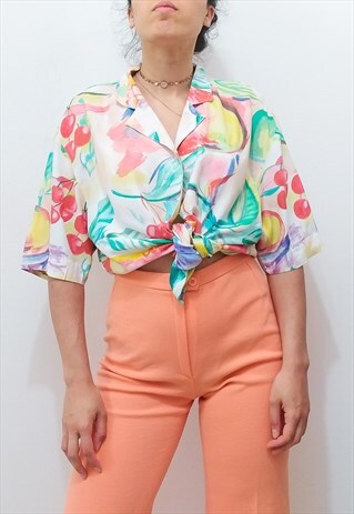 AMAZING VINTAGE 80S OVERSIZE FRUIT PRINTED OVERSIZE SHIRT