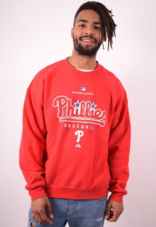 MAJESTIC MENS VINTAGE SWEATSHIRT JUMPER LARGE RED 90S