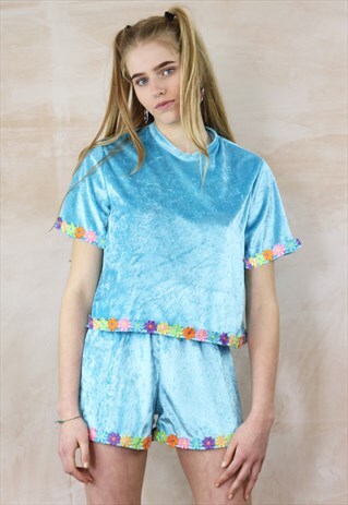 SKY BLUE VELVET DAISY CHAIN CO-ORD