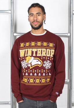 Vintage Champion Sweatshirt Burgundy Christmas Jumper Large