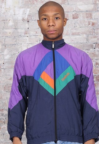 VINTAGE REEBOK LOGO TRACK JACKET NAVY BLUE AND PURPLE