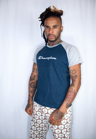 CHAMPION LOGO BLUE VINTAGE T SHIRT