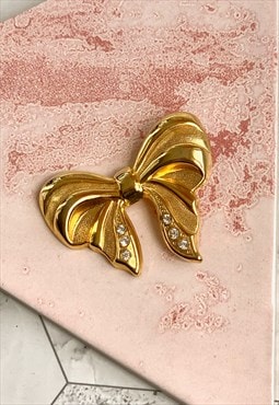 80s Gold Bow Brooch Cute Pretty Vintage Jewellery 
