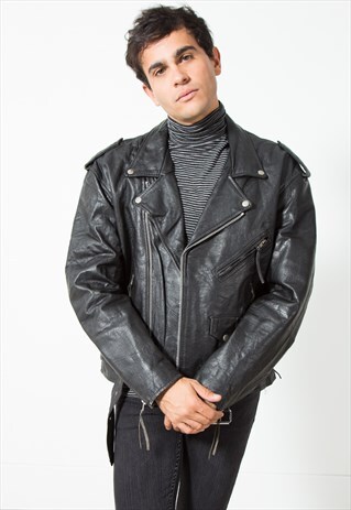 VINTAGE BIKER LEATHER JACKET / S29