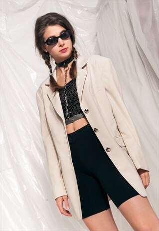 VINTAGE OVERSIZED BLAZER JACKET 90S BEIGE MINIMALIST COAT