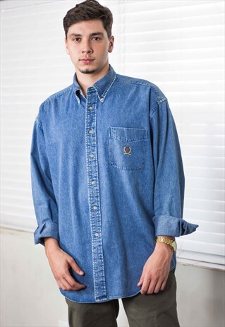 VINTAGE TOMMY HILFIGER SHIRT LOGO DENIM 90S L 21.9
