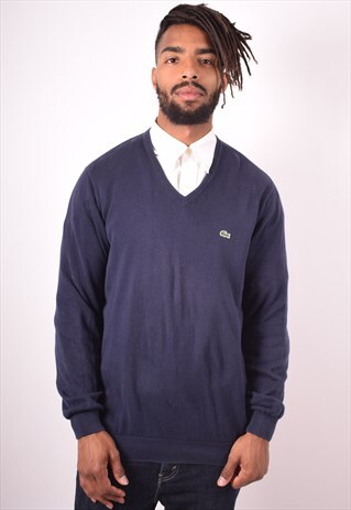 LACOSTE MENS VINTAGE JUMPER SWEATER MEDIUM NAVY BLUE 90S