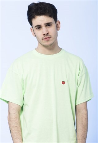 T-SHIRT MINT GREEN STRAWBERRY EMBROIDERED MEN