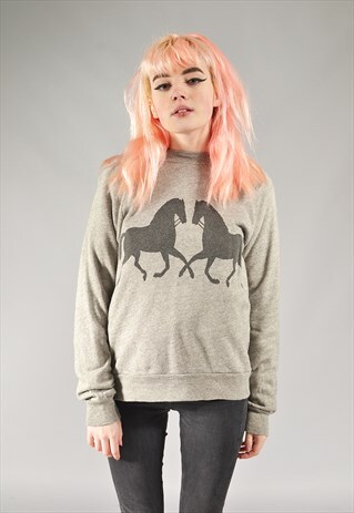VINTAGE GREY HORSES SWEATER