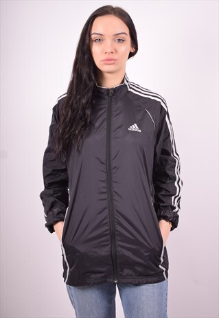 ADIDAS WOMENS VINTAGE TRACKSUIT TOP JACKET SMALL BLACK 90'S