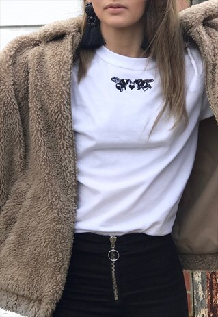 T-SHIRT IN WHITE WITH DOUBLE BEE EMBROIDERY