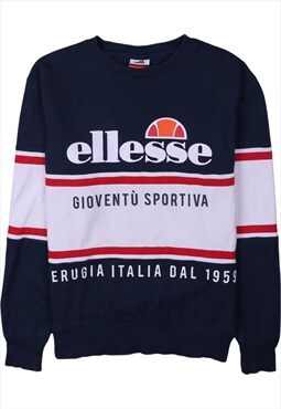 Vintage 90's Ellesse Sweatshirt Spellout Crew Neck Navy Blue