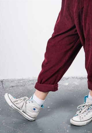 VINTAGE 1990S MAROON CORDUROY HIGH-WAISTED TROUSERS