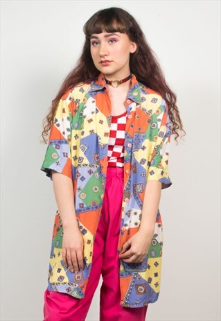 VINTAGE 90'S PASTEL MULTICOLOUR ABSTRACT PATTERN SHIRT