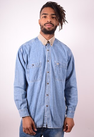 MENS VINTAGE DENIM SHIRT MEDIUM BLUE 90S