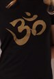 OM OHM AUM T SHIRT - PRINTED CALLIGRAPHY BLACK TEE WOMEN