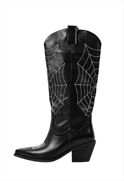 Embroidery Spider Webs Mid-Calf Boots