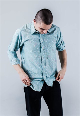 VINTAGE 90S CRAZY PATTERN SHIRT IN BLUE