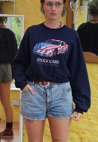 UPCYCLE REWORKED CROPPED STOCK CAR RACING SWEATER SIZE M/L