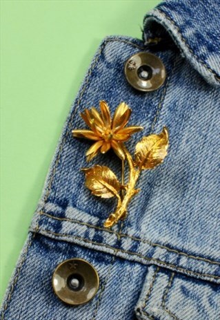 60S GOLD METAL FLOWER BROOCH, BOHEMIAN VINTAGE JEWELLERY