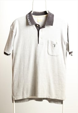 Vintage Trussardi Logo Polo Shirt Grey 