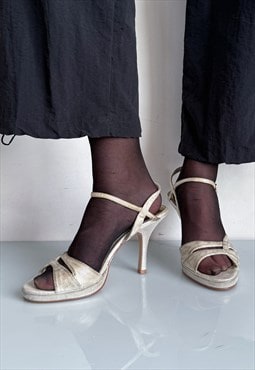 90's Vintage retro strappy ballroom heels in silver