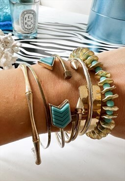 Y2K Set of 6 Gold & Turquoise Bracelets 