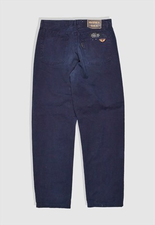 VINTAGE 90S AVIREX WIDE-LEG CHINO TROUSERS IN NAVY BLUE