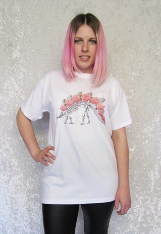 DINOSAUR SKELETON ROSES WHITE T-SHIRT