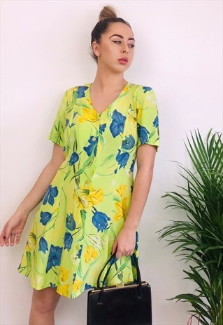 VINTAGE REWORKED PATTERN GRUNGE SWING DRESS