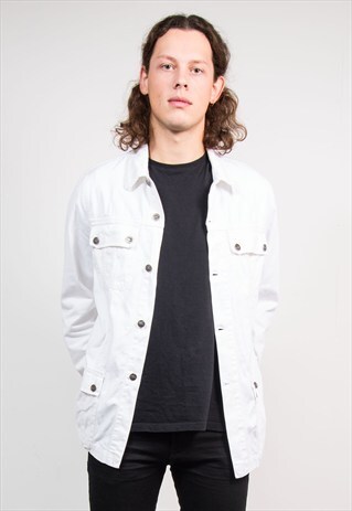 VINTAGE 90'S WHITE LACOSTE DENIM CHORE JACKET