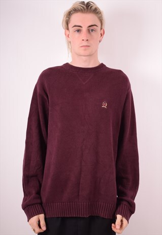 TOMMY HILFIGER MENS VINTAGE JUMPER SWEATER LARGE MAROON 90S