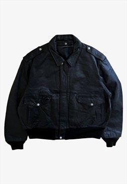 Vintage 80s Men's Schott Black Leather Pilot Jacket